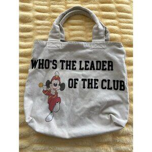 Disney Store Mickey Mouse Canvas Tote Bag, Large w Zipper ‘Leader of the Club’